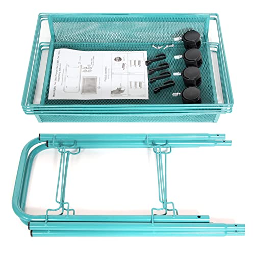 Ruishetop Rolling Push Cart Stand Shelves, Storage Rack with Wheels with Mesh Wire Basket, Multifunction Metal Trolley Organizer for Home, Office, Bedroom, Bathroom, Kitchen (4-Tier Rack Blue)