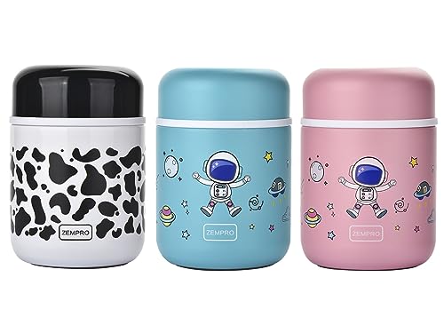 ZEMPRO Cute 10 Oz Thermos Food Jar for Hot & Cold Food Soup Wide Mouth Leak Proof Stainless Steel Insulated Vacuum Container Small Travel Work Lunch Bento(Cow Print)