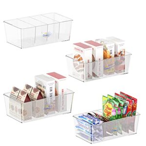 cocinaz kattol clear storage bins – stackable storage bins with removable dividers –clear organizing bins for food storage, fridge, kitchen, pantry –4-compartment clear plastic storage bin (4 pack)