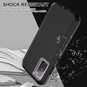 Samsung Galaxy S20 FE 5G Case - HONG-AMY 3-in-1 Heavy Duty Shockproof Protection with 2 Tempered Glass Screen Protectors (Black/Grey)