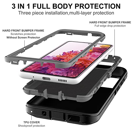 Samsung Galaxy S20 FE 5G Case - HONG-AMY 3-in-1 Heavy Duty Shockproof Protection with 2 Tempered Glass Screen Protectors (Black/Grey)