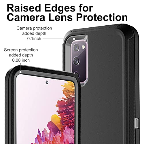 Samsung Galaxy S20 FE 5G Case - HONG-AMY 3-in-1 Heavy Duty Shockproof Protection with 2 Tempered Glass Screen Protectors (Black/Grey)