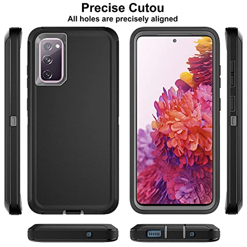 Samsung Galaxy S20 FE 5G Case - HONG-AMY 3-in-1 Heavy Duty Shockproof Protection with 2 Tempered Glass Screen Protectors (Black/Grey)