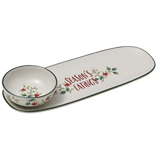 Pfaltzgraff Winterberry Season's Greetings Serving Tray with Dip Bowl, 2 Piece, Multicolored