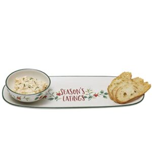 Pfaltzgraff Winterberry Season's Greetings Serving Tray with Dip Bowl, 2 Piece, Multicolored