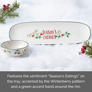 Pfaltzgraff Winterberry Season's Greetings Serving Tray with Dip Bowl, 2 Piece, Multicolored