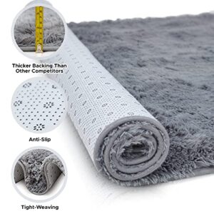 Signature Loom Fluffy Shaggy Area Rug 4 Foot Round – Soft Fuzzy Velvet Rugs for Girls Bedroom – Shaggy Carpet for Kids Room Non-Slip Bottom – Soft Fluffy Throw Rug Indoor Living Room Carpet, Grey