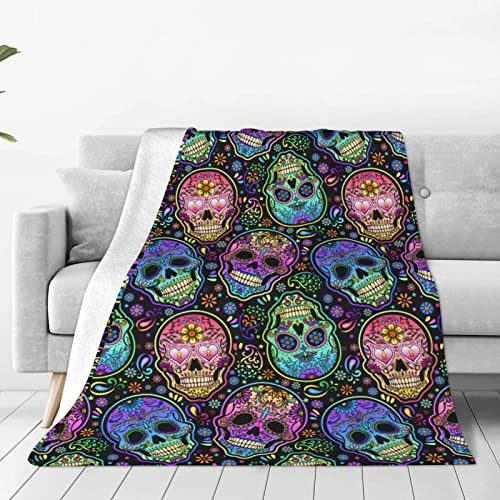 Sugar Skull Flannel Bed Blanket Throw Lightweight Blanket for Bedroom Living Rooms Sofa 60"x50" for Men Women Kids Gifts