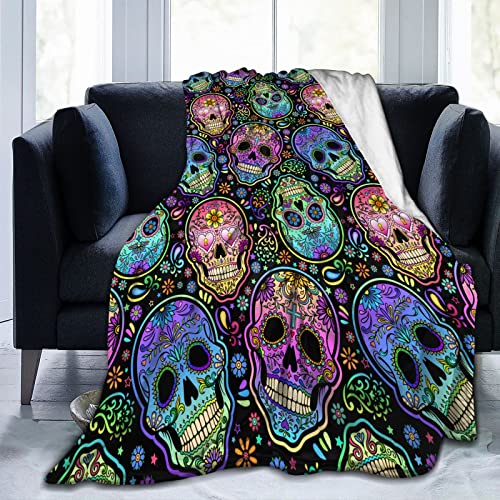 Sugar Skull Flannel Bed Blanket Throw Lightweight Blanket for Bedroom Living Rooms Sofa 60"x50" for Men Women Kids Gifts