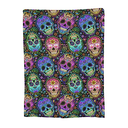 Sugar Skull Flannel Bed Blanket Throw Lightweight Blanket for Bedroom Living Rooms Sofa 60"x50" for Men Women Kids Gifts