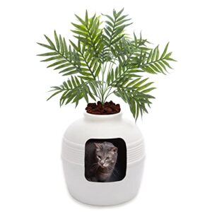 Pets Best Products - The Original Hidden Litter Box, White with Phoenix Palm Plant and Lava Rock