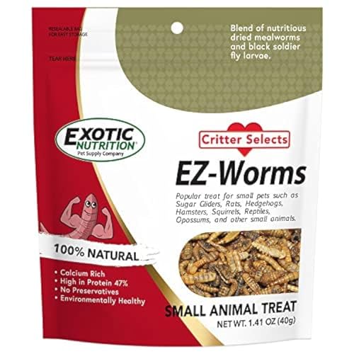 EZ-Worms (1.41 oz.) - Blend of Dried Mealworms & Black Soldier Fly Larvae (BSFL) - Healthy Insect Treat - Chickens, Bluebirds, Sugar Gliders, Hedgehogs, Squirrels, Skunks, Reptiles, Turtles, Fish