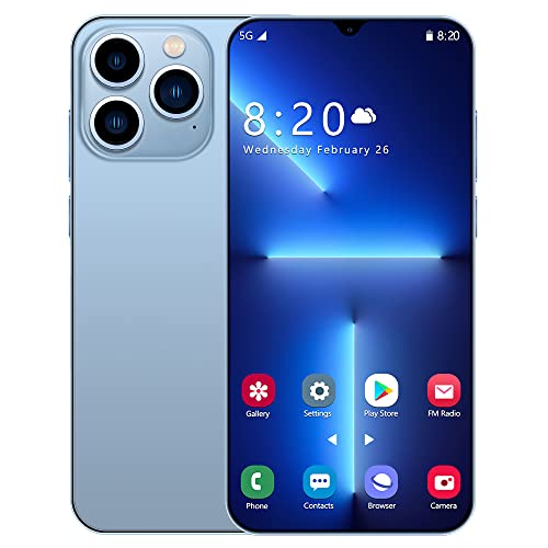 i13 Pro Max 5G Smartphone Android Unlocked, 6.7 LCD Screen Mobile Phone, 5000mAh Long Battery Dual Sim Cell Phone-(8+512GB, Blue)