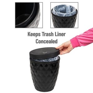 Mind Reader Basket Collection, Round Wastepaper Basket with Swivel Lid and Toilet Brush Set, Bathroom, 2 Piece Set, Bin is 8.75"W x 11.25"H and the brush is 15.25" H, 8.75"L x 8.75"W x 11.25"H, Black