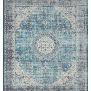 VCNY Home - Area Rug, Machine Washable, Non-Skid Mat with Traditional Medallion Printed Chenille (Era Collection, 5' 3" x 7')