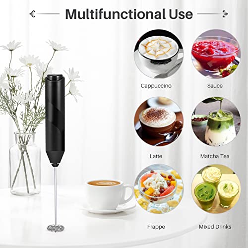 HOOCEN Milk Frother for Coffee Frother, Electric Whisk Drink Mixer Handheld Frother Battery Powered, Milk Foamer, Mini Mixer and Coffee Blender Frother for Latte Matcha Cappuccino, No Stand Black