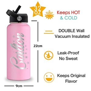 Farmelov Personalized Water Bottles Custom Name Insulated Water Bottle with Straw, Engraved Waterbottle Customized Gifts for Kids School Girls Boys Men Women - 24oz