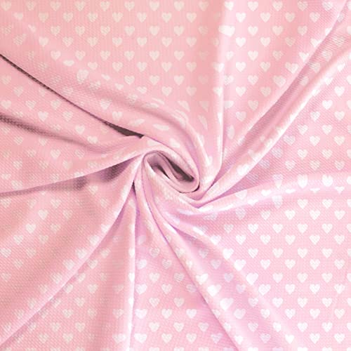 Light Pink White Hearts Liverpool Bullet Fabric Textured Knit Jersey 4 Way Stretch - 6 Inch Strip