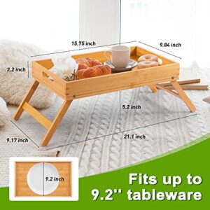 Greenual Bed Tray Table with Folding Legs for Eating Serving Tray with Handles Bamboo Breakfast Food Table Comes with Phone Holder Portable Snack Platter for Bedroom Hospital Picnic