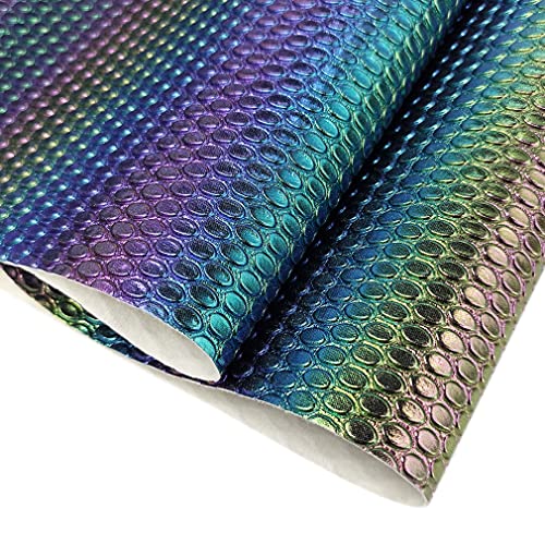 HYANG Holographic Purple to Blue Embossed Iridescent Ellipse PU Faux Leather Sheets 1 Roll 12"X53"(30cmX135cm), Faux Leather Suitable for Crafts Making Leather Earrings, Bows, Handbag ，Sewing