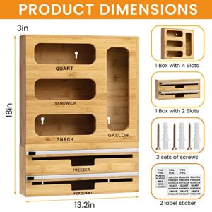 KitchenTell Ziplock Bag Organizer Bags - 6 in 1 Storage Bag Organizer Foil Kitchen Drawer, Plastic Bag Organizer for Drawer, Ziplock Bag Holder for Filing, Wooden Sandwich Bag Organizer