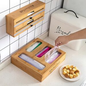 KitchenTell Ziplock Bag Organizer Bags - 6 in 1 Storage Bag Organizer Foil Kitchen Drawer, Plastic Bag Organizer for Drawer, Ziplock Bag Holder for Filing, Wooden Sandwich Bag Organizer