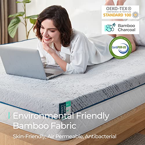 LINSY LIVING Mattress Topper Full Bamboo Charcoal Infused Memory Foam Mattress Topper, 3 Inches Cooling Bed Topper Full Size with Bamboo Fiber Cover, CertiPUR-US & Oeko-TEX Certified, Full