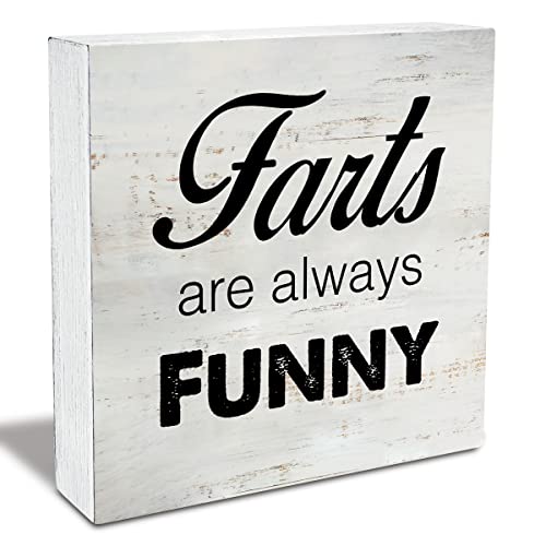 Rustic Farts are Always Funny Bathroom Wood Box Sign Humor Toilet Wooden Box Sign Farmhouse Home Restroom Desk Shelf Decor (5 X 5 Inch)