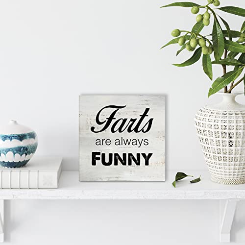 Rustic Farts are Always Funny Bathroom Wood Box Sign Humor Toilet Wooden Box Sign Farmhouse Home Restroom Desk Shelf Decor (5 X 5 Inch)