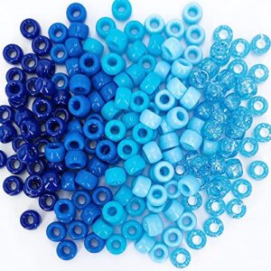 miiim 1000pcs 6x9mm pony beads bulk, 5 styles blue pony beads for bracelets making kit, kandi beads, hair beads for braids, craft beads for jewelry making (blue)