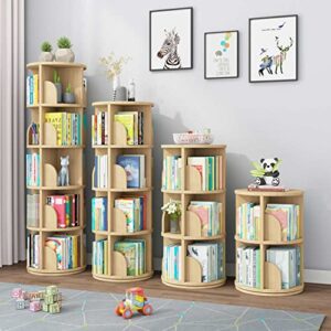 TNUEEIO 4-Tier Wooden Rotating Bookshelf,Natural Wood Revolving Floor Standing Bookcase 360 Display Corner Storage Rack for Kids Adults, Stackable Shelves Bookshelf Organizer