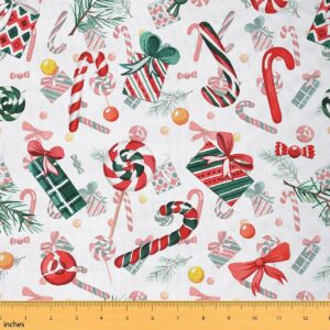 merry christmas fabric, xmas bell decorative fabric by the yard, candy cane stripe outdoor fabric, christmas gift box bowknot waterproof fabric, craft patchwork diy sewing gift, 1 yard, red green
