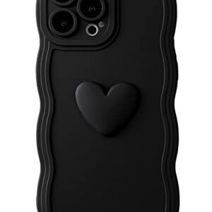 Qokey for iPhone 12 Pro Max Case(6.7" 2020), Cute 3D Colors Love Heart Wavy Frame Full Protection 6.7" Soft TPU Shockproof Phone Cover Women Girls,Black
