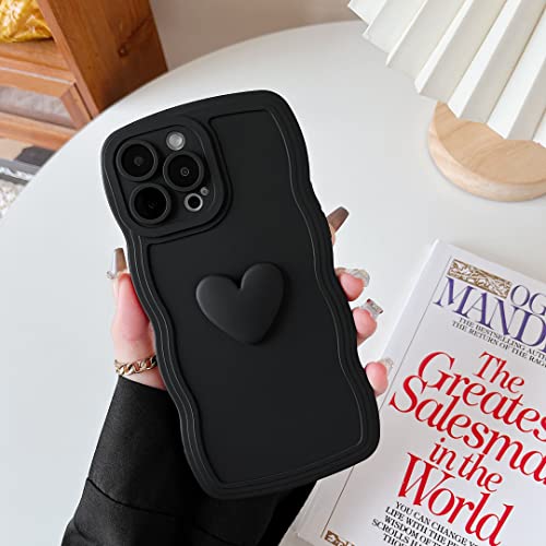 Qokey for iPhone 12 Pro Max Case(6.7" 2020), Cute 3D Colors Love Heart Wavy Frame Full Protection 6.7" Soft TPU Shockproof Phone Cover Women Girls,Black