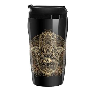ornate amulet hamsa hand of fatima water bottle double wall tumbler cup with lid reusable coffee mug for tea coffee 250ml