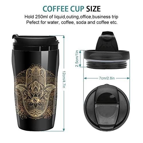 Ornate Amulet Hamsa Hand of Fatima Water Bottle Double Wall Tumbler Cup with Lid Reusable Coffee Mug for Tea Coffee 250ml