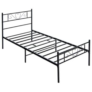 Giantex Twin XL Bed Frame, Metal Platform Bed with Heart-Shaped Headboard & Footboard, Mattress Foundation, Heavy-Duty Steel Slat Support, No Box Spring Needed, Easy Assembly, Black