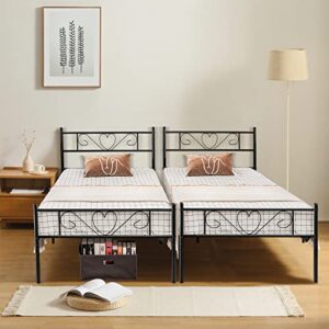 Giantex Twin XL Bed Frame, Metal Platform Bed with Heart-Shaped Headboard & Footboard, Mattress Foundation, Heavy-Duty Steel Slat Support, No Box Spring Needed, Easy Assembly, Black