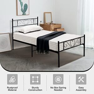 Giantex Twin XL Bed Frame, Metal Platform Bed with Heart-Shaped Headboard & Footboard, Mattress Foundation, Heavy-Duty Steel Slat Support, No Box Spring Needed, Easy Assembly, Black