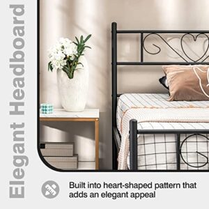 Giantex Twin XL Bed Frame, Metal Platform Bed with Heart-Shaped Headboard & Footboard, Mattress Foundation, Heavy-Duty Steel Slat Support, No Box Spring Needed, Easy Assembly, Black