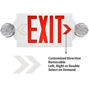 Pendtlit Red LED Exit Sign Emergency Lights with 2 Adjustable Head Lights, Red Letter Emergency Exit Lighting With Battery backup For Restaurant, Commercial, Family Emergency , UL-Listed, 120-277V, 6PCS