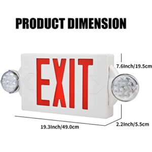 Pendtlit Red LED Exit Sign Emergency Lights with 2 Adjustable Head Lights, Red Letter Emergency Exit Lighting With Battery backup For Restaurant, Commercial, Family Emergency , UL-Listed, 120-277V, 6PCS