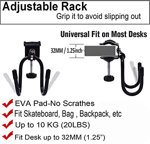 Pmsanzay Desk Store Clamp-On Skateboard Holder/Skateboard Hook /Mini Cruiser Hanger | Provides a Convenient Place to Hang Skateboard or Longboard to Reduce Clutter - 20 lb. Capacity - No Board