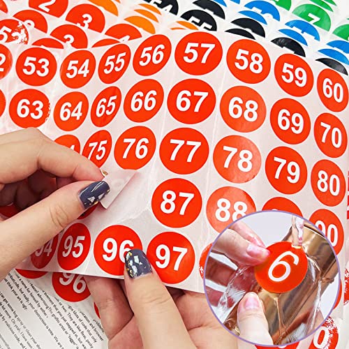 20 Sheets 1-100 Number Stickers, SourceTon 2000 pcs Round Colored Labels 1 Inch Self-Adhesive Vinyl Consecutive Number Stickers for Office Classroom Home Storage Classification, 5 Colors