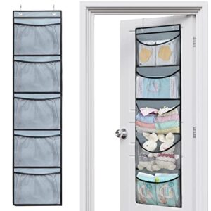 fixwal 2 pack over the door organizer with 5 large pockets foldable hanging closet storage baby essentials sundries stuffed animal storage with 2 metal hooks