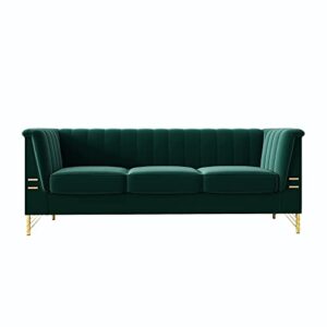 yunqishi shufu 83.46" w green modern velvet sofa couch with metal gold legs, 3-seater high arm upholstered emerald green sofa for living room, bedroom, office (green)