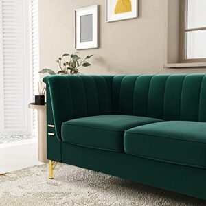 yunqishi SHUFU 83.46" W Green Modern Velvet Sofa Couch with Metal Gold Legs, 3-Seater High Arm Upholstered Emerald Green Sofa for Living Room, Bedroom, Office (Green)