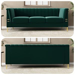 yunqishi SHUFU 83.46" W Green Modern Velvet Sofa Couch with Metal Gold Legs, 3-Seater High Arm Upholstered Emerald Green Sofa for Living Room, Bedroom, Office (Green)