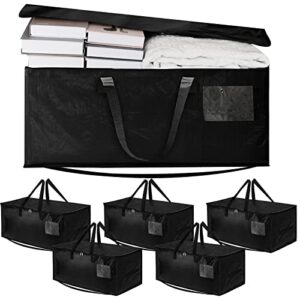 fixwal large moving storage bags with backpack straps strong handles & zippers, black foldable heavy-duty tote for space saving, alternative to moving boxes, plastic storage bins (set of 5)