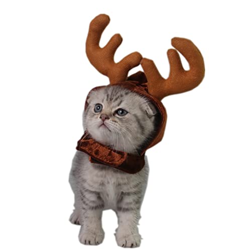 Cat Elk Hat Reindeer Antler Cap Christmas Kitten Costume Accessories for Xmas Theme Dress Up Halloween Party